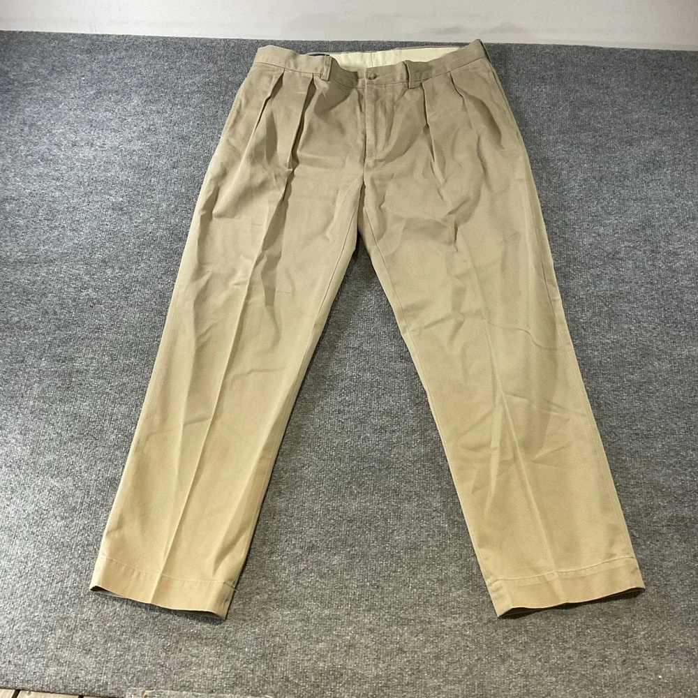 Polo Ralph Lauren Ethan Pant Mens 36x30 Khaki Tan Pleated Cotton Chino Trousers
